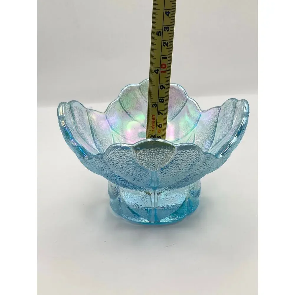 VTG LE Smith Iridescent Carnival Glass Candle Holder - Candy Bowl - Cabbage Leaf